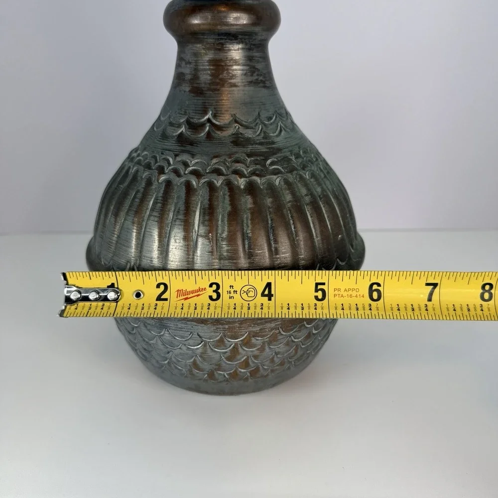 Silver Washed Egyptian Copper Vase‎ surahi vessel Vintage 12